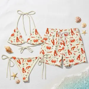 [HOT SUMMER 2026] Seafood Martini Matching Couple Swimwear Set – String Bikini & Men’s Shorts, Lobster Crab Shrimp Coastal Beach Outfit