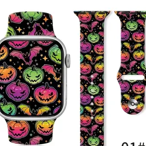 Halloween Pumpkin Witch Ghost Bat Ghoul Watch Band 38/40/42mm Silicone