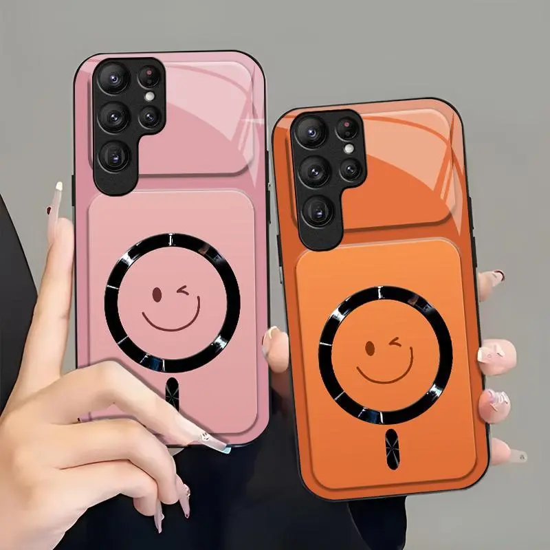 Winking Smiley MagSafe-Compatible Smartphone Casing, Glossy Camera Lens Protector Accessory for [Galaxy S24 Ultra] 952 Cellphone Case