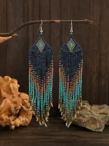 Women's fashionable beaded earrings - Retro Bohemian style - Multi-color charming beads - Graduated long dangling style - Pearl hand-woven beaded fashionable jewelry - Suitable for daily wear and versatile gift option