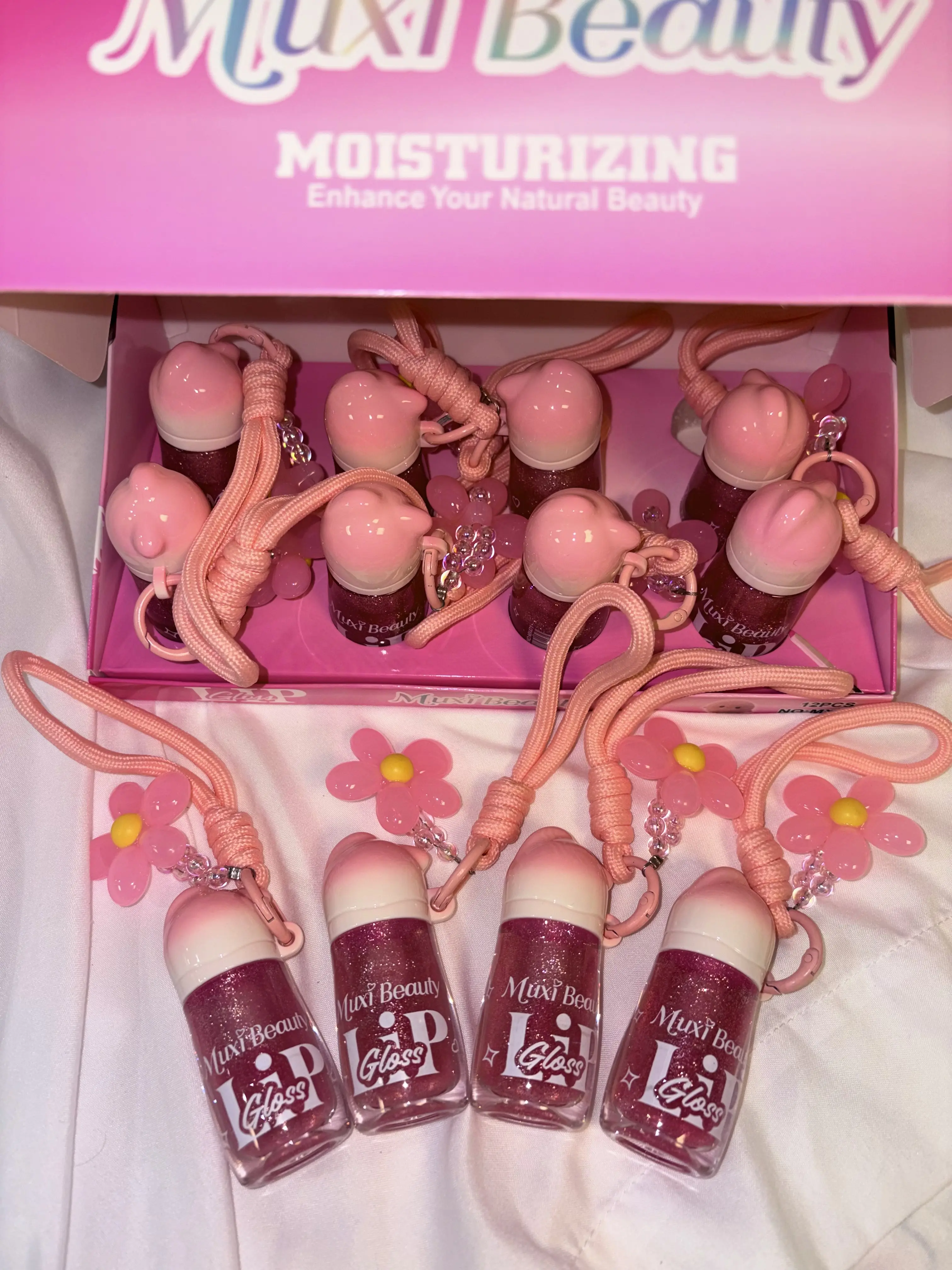 Lip Gloss Daisy Peach Keychain