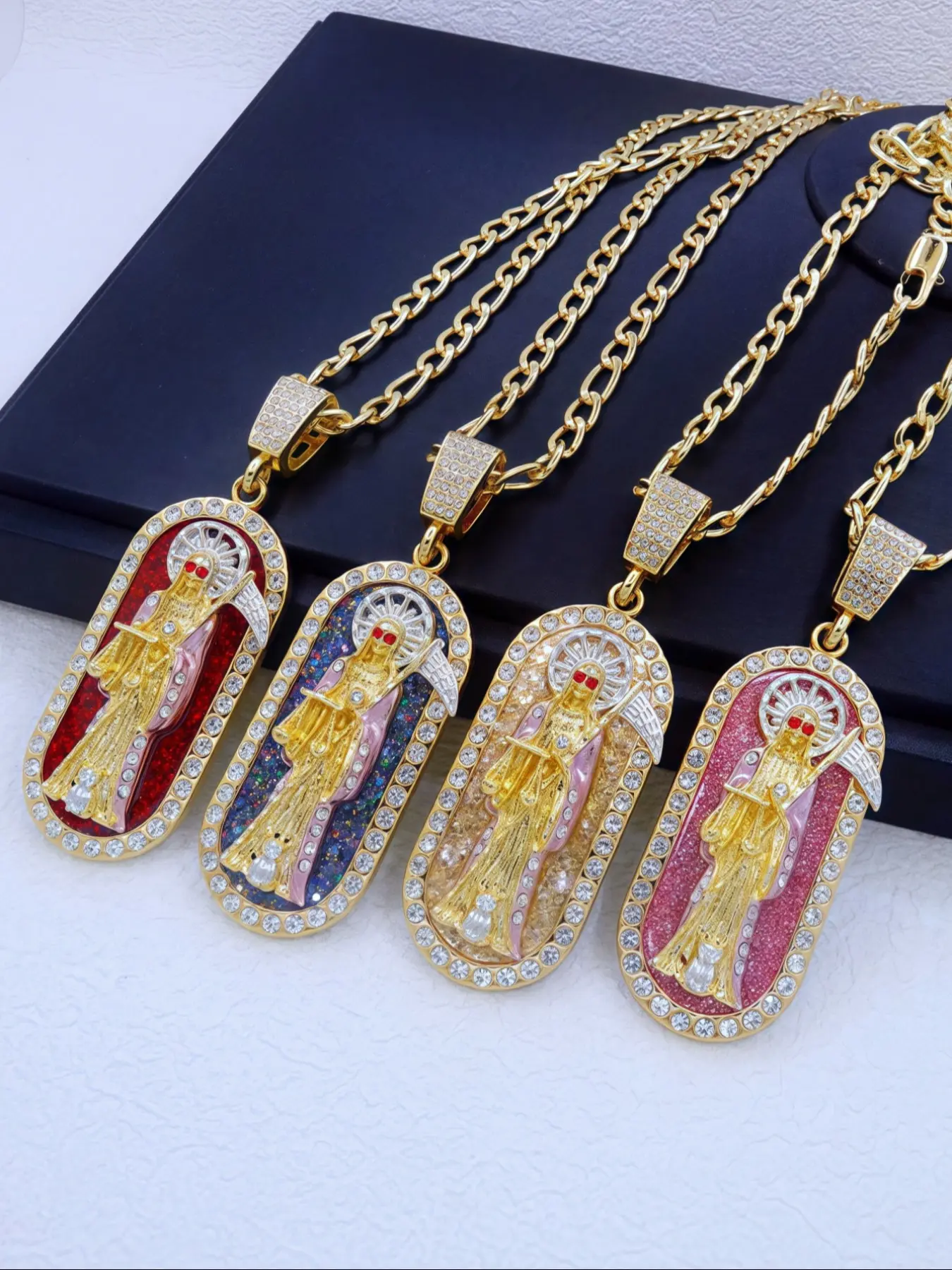 Stunning Saint Muerte Pendant Necklace, Exquisite Trendy Pendant, Fashion Pendants, Statement Necklace, Luxurious 14k Gold Plated Charm Jewelry, Perfect Gift for All Occasions, Unisex Design, Unique Design Pendant, Pendant With Necklace