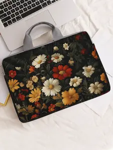 Floral Pattern Notebook Bag, Soft Laptop Sleeve, Tablet Case, Zipper Storage Pouch, Casual Style, All Seasons Use