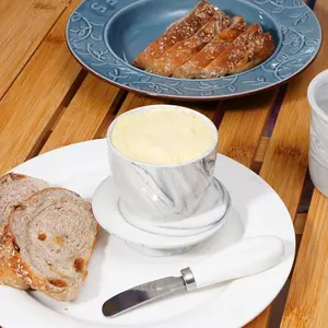 Ceramic Butter Crock with Lid, Marbled Butter Keeper for Spreadable Butter, Elegant Butter Dish for Home and Kitchen Decor (White, Black)