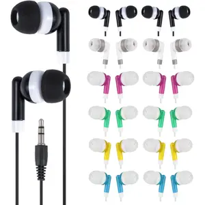 Bulk Earbuds 50 Pack Multi Colored Individually Bagged, Wholesale Earbuds Headphones Class Set Earphones for Classroom, , Students,Schools,