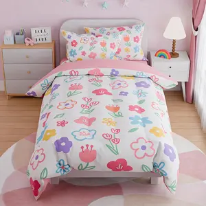 Floral Twin Bedding Sets for Girl, Ultra Soft Microfiber 3-Piece Comforter Bed Set, Flower Comforter Sets for Kids Children Girl Teen Tween Bedroom Decor
