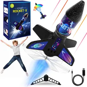 Auto Electric Spinner Rocket Toy, 200 Ft Flight Altitude, Safe Parachute Design, Stem Gift for Kids Ages 8-13, Battery Included