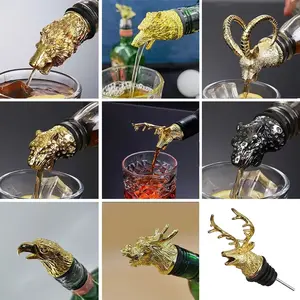 Animal Head Wine Pourer Zinc Alloy Deer Elk Lion Leopard Wolf Eagle Dragon Wine Pour Spout Stopper Club Bar Accessories NONE