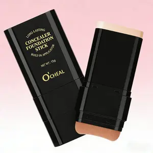 Waterproof 2-in-1 Foundation Stick with Brush | Long-Lasting Full Coverage Concealer for Dark Circles, Blemishes, Suitable for All Skin Tones