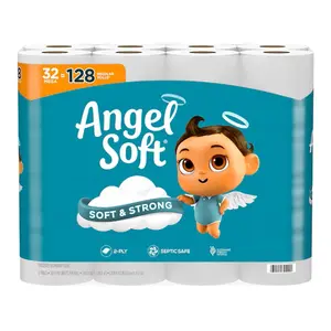 Angel Soft 32-Pack 2-Ply Toilet Paper - Soft & Strong Mega Rolls for Long-Lasting Use - 128 Sheets per Pack - Septic Safe - Kitchen, Wipes