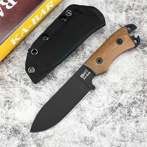 New High-Hardness Fixed-Blade Hiking Knife: An outdoor camping knife featuring a D2 blade and a linen handle everyday carry (EDC) tool for hiking and fishing