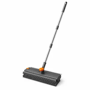 Long Handle 3-in-1 Scrub Brush & Squeegee Broom (Grey) – Multi-Surface Floor Shower Scrubber for Concrete, Tile, Patio, Deck & Walls