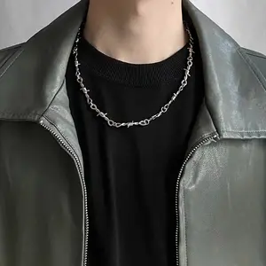 Punk Thorns Chain Necklace for Men Streetwear Barbed Wire Brambles Boys Hip Hop Harajuku Party Halloween Jewelry