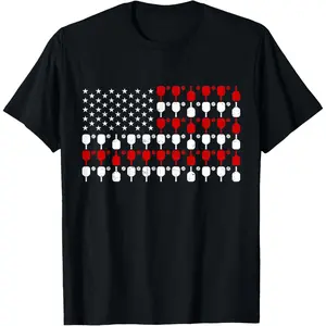 Vintage USA Flag Pickleball Lovers Paddles Pickleball Player T-Shirt