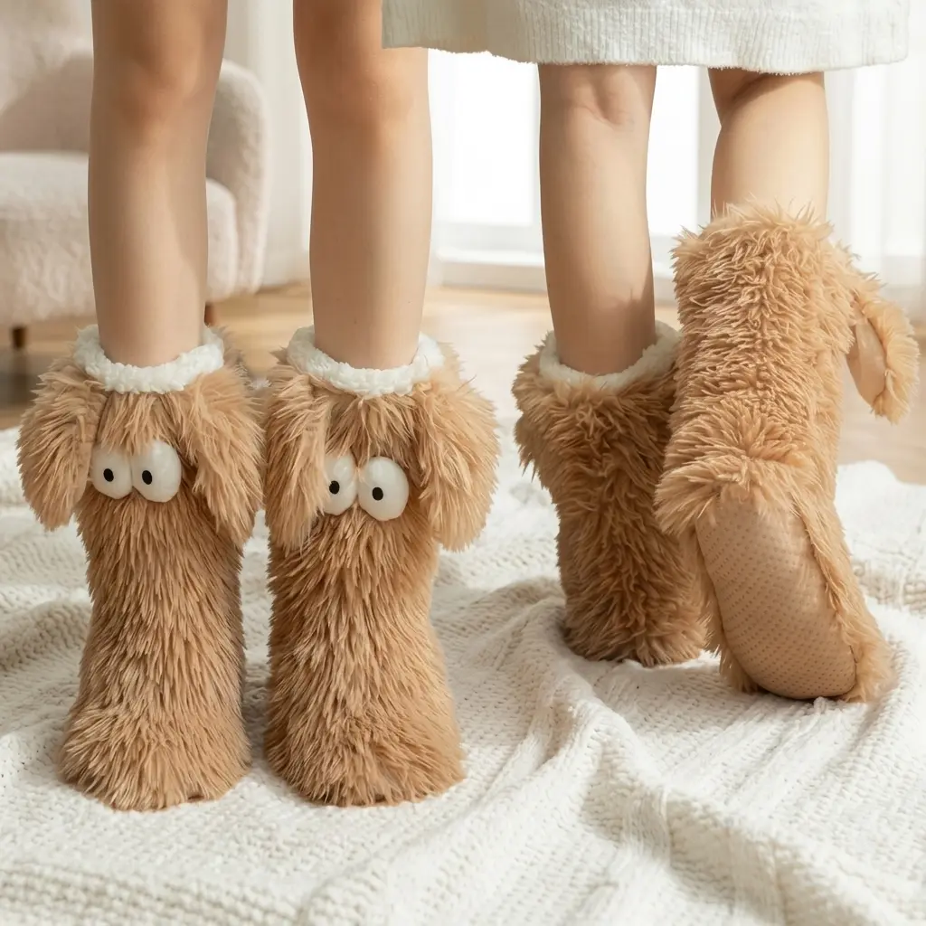 Women's Men's Cute Monster Plush Socks - Fuzzy Warm Winter Slipper Socks with Funny Animal Design for Home Activities (Sports & Outdoor Accessories) cold weather footwear