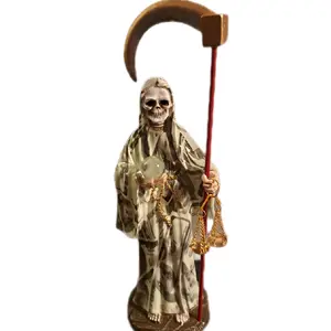 9 inch Santa Muerte Statue with Gold Coin Base and Scythe for Wealth and Protection Decor