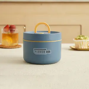 Thermal Lunch Box Leakproof Insulated Food Container with Lid Round Stainless Steel Lunch Bowl Portable Soup Container Folding Handle Bento Box for Office Work Travel Picnic Camping Kitchen Hot and Cold Meal Storage
