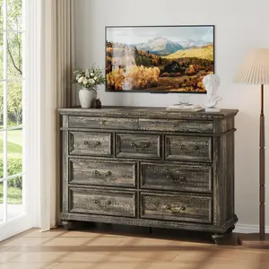 Large 9-Drawer Farmhouse Dresser for Bedroom – Wide Rustic Wood Vanity with Vintage Metal Handles – Spacious Storage Chest for Bedroom, Living Room, or Entryway – Modern Organizer Cabinet