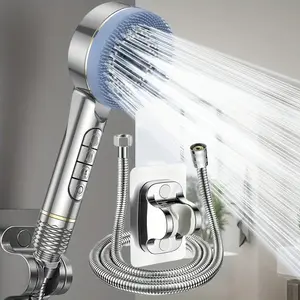 Shower Equipment Set, Including 3-way Diverter Valve, Handheld Shower Head & Silicone Massage Brush & Stainless Steel Hose & ABS Wall Mounted Holder, Bathroom Shower Set