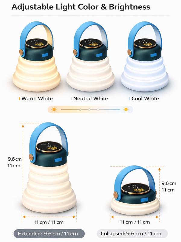 Foldable multi-color changing night lightwith 7 lighting colors,  Type-C rechargeable design.It creates immersive ambient lighting, andthis portable night light is suitable forbedrooms, outdoor camping and use as abedside lamp.