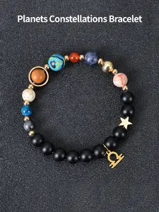 Solar System Bracelet with 9 Planets & 12 Constellations, Durable Material, Natural Stone Jewelry, Stainless Steel, Unique Valentine Gift for Women