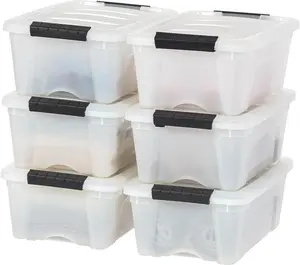 13 QT Plastic Storage Box with Lid and Latches - 6 Pack - BPA-Free, Discreet Organizing Solution, Durable Nestable Stackable Containers, Secure Pull Handle - Pearl