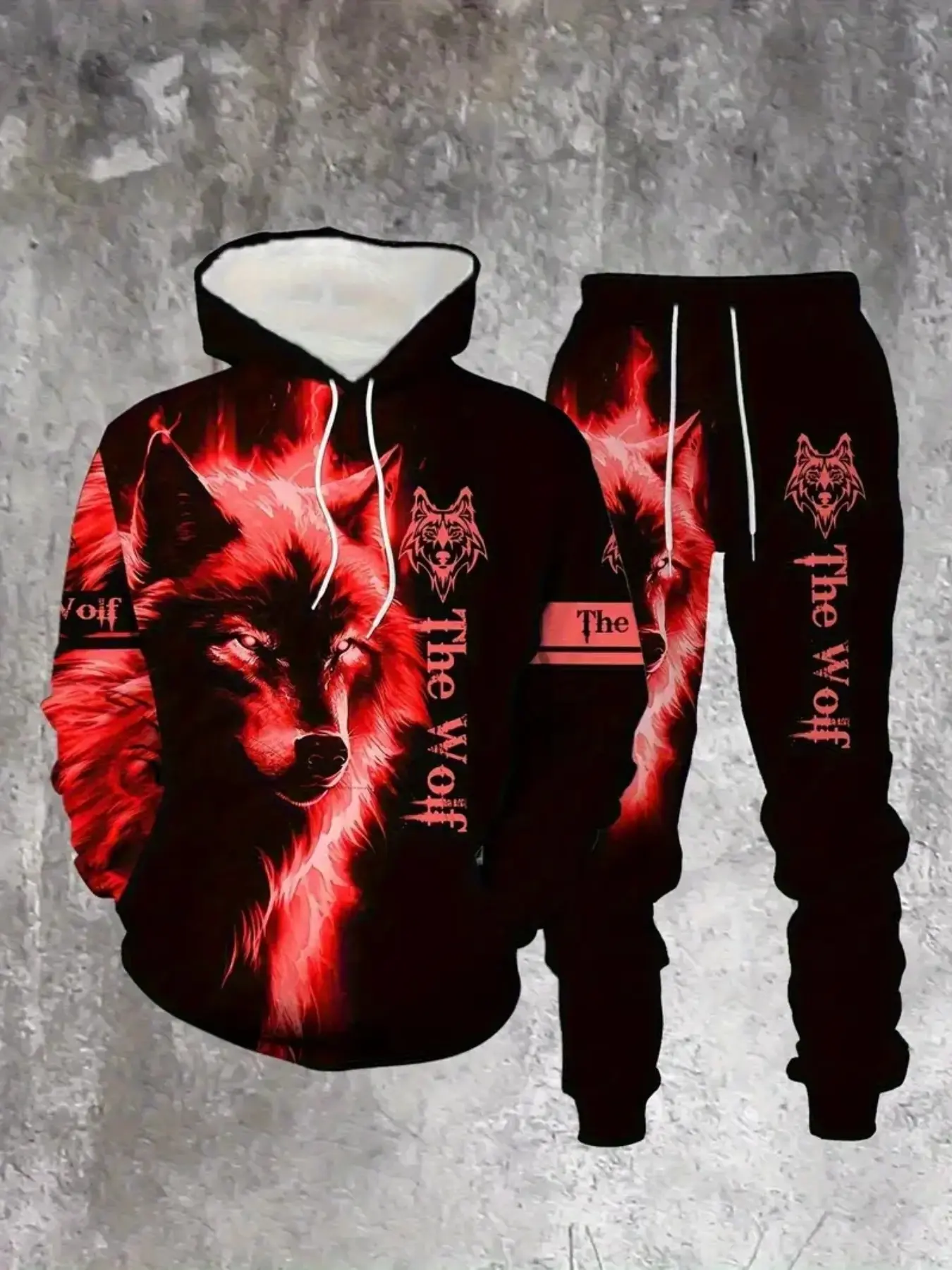 Men's Plus Size Hoodie and Sweatpants Set, 3D Wolf Pattern, Casual Sportswear, Comfortable Fashion, Ideal for Leisure, Fitness, Outdoor Activities, Animal Pattern Sportswear, Tracksuit Sets, Sport Casual Outfit