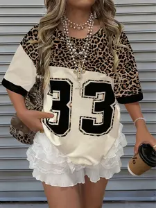 Women's Oversized Leopard Print Streetwear Top, Spring Summer Casual Fashion, Trendy Daily Wear & Party