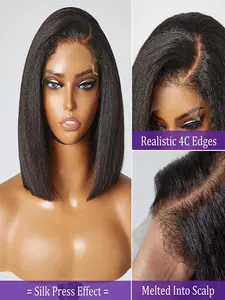 1PC WIG-0909-KS 4C Edges Kinky Straight Bob 13x4 HD Lace Front Wig, Lace Frontal Wigs, Pre-Plucked