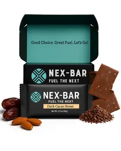 NEX-BAR Dark Cacao Boost Protein Bars - 8 Pack. Clean Protein Bar with No Added Sugar and No Artificial Sweeteners