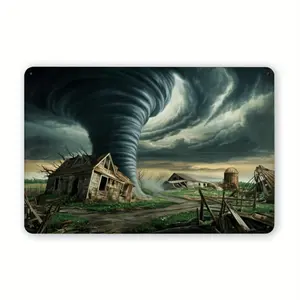 1pc Tornado Farmhouse Metal Tin Sign - Dramatic Rural Wall Art for Home, Office - 12x8in