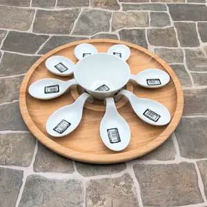 Medium Party Serving Tray With 8 Shooter Spoons And Condiments Dish For The Cent