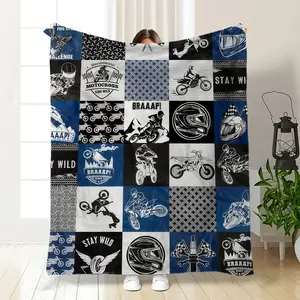 Braaap Dirt Bike Cozy Blanket Motocross Action Pattern Design Soft Flannel for Off-Road Lovers & Biker Dads Perfect for Biker Dads
