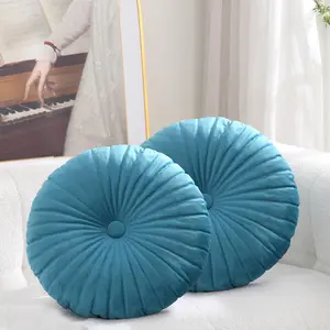 Kindred Home 2 Pack Round Throw Pillows 18 Inch Decorative Round Velvet Floor Cushions Small Pumpkin Throw Pillows Living Room Sofa Bed Cushions (teal)