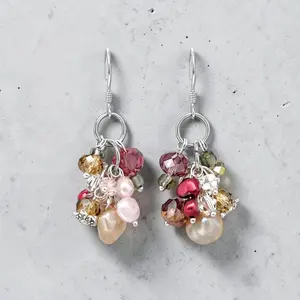 Multi-Color Cultured Pearl Earrings in 925 Sterling Silver