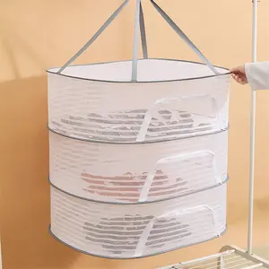 3 Layer Hanging Mesh Net, Foldable Hangable Hanging Mesh Net with Zipper, Outdoor Drying Rack, Mesh Dryer for Buds, Fruits, Vegetables, Fish Or Clothes, Laundry