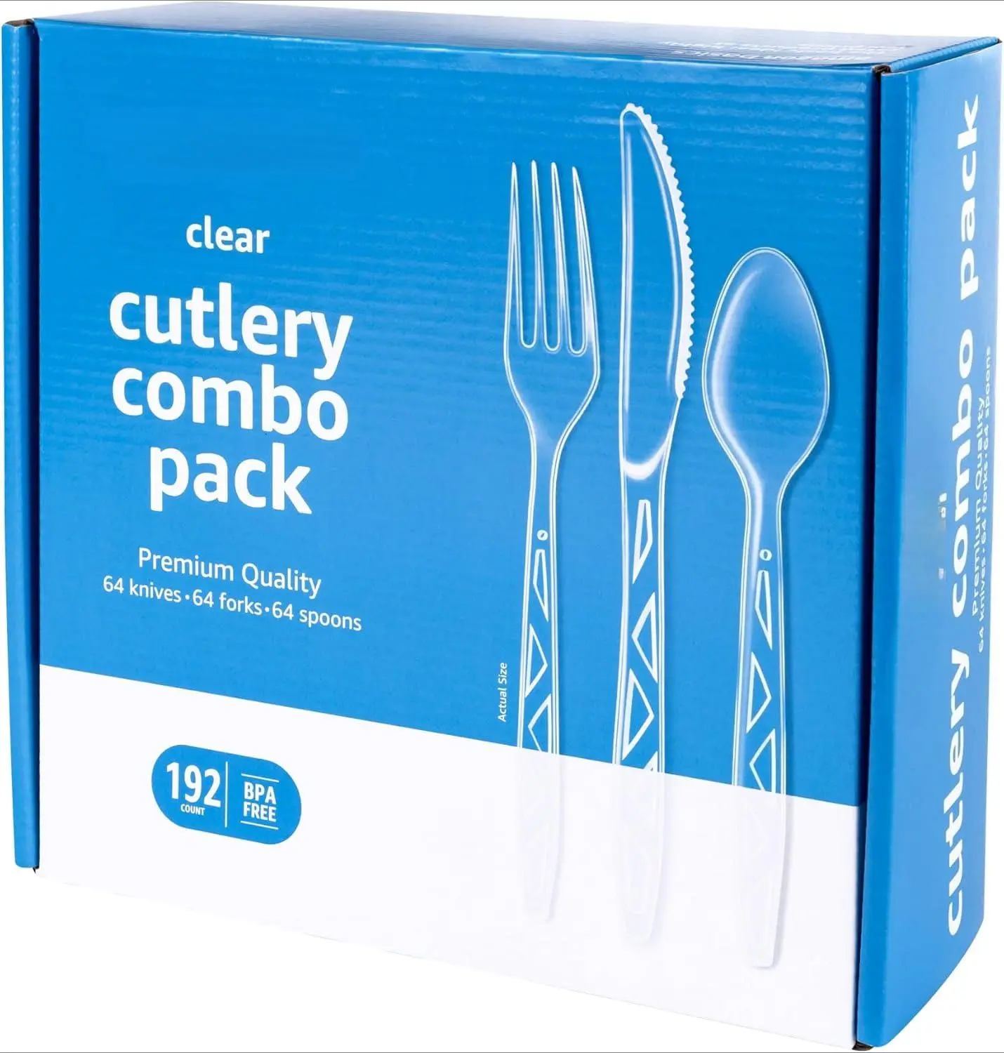 Disposable Clear Plastic Cutlery Set, Premium Quality, Strong, 192 Count, Large Combo Pack Forks, Spoons and Knives