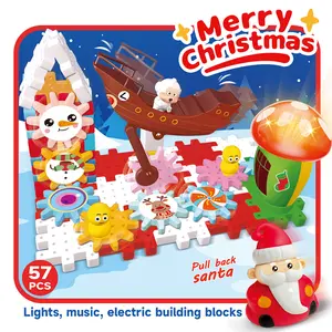 New Christmas 2025 Electric Gear Building Blocks Game，Pirate ship building blocks for Kids Ages 3+ with Sound Light Effects 57pcs Cultivates Creativition Toy Set Versatile Gear Playset Gift for Boys Girls