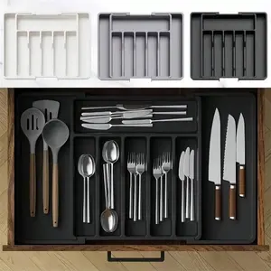 Retractable Cutlery Storage Tray, Kitchen Drawer Organizer, Kitchen Home Storage, Multi-Color Utensils Holder, Includes Spoons, Forks, Knives, Chopsticks