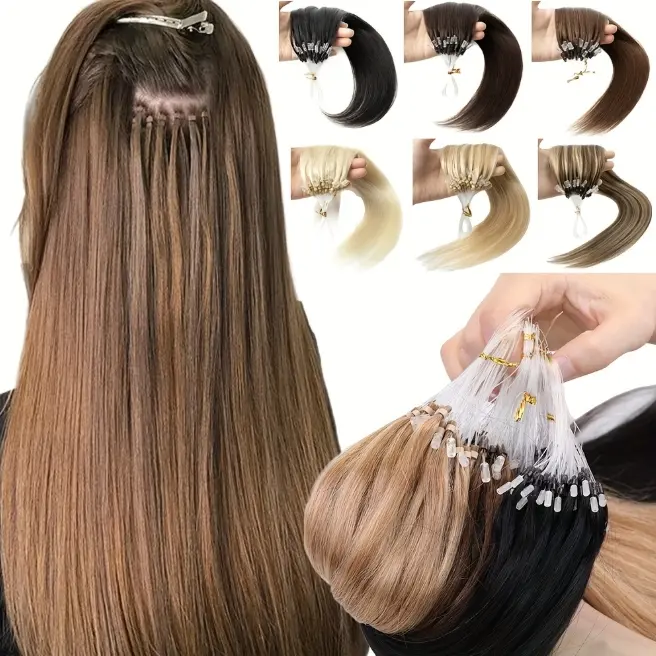 100% Human Hair Micro Loop Extensions - 50pcs, 30g/Pack, Natural Straight, Black & Brown, 12-28in, Human Hair Microlinks, Straight Cut, 12 Inches, Luxurious, Loop Attachments, 26 Inches, Real Human Hair