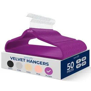 50-Piece Velvet Hangers - Purple | Ultra-Thin Space-Saving Design with 360° Swivel Hook - Non-Slip Closet Organizer – Durable Heavy Duty Clothes Hangers Set for Shirts, Coats, Dresses & More - Household Essentials