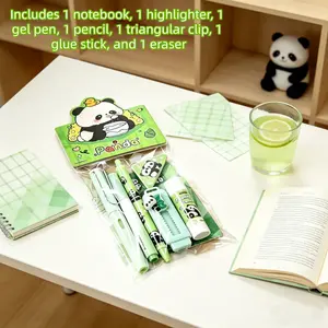 7-Piece Set Cute Panda Stationery Gift Pack, Affordable and Practical, Must-Buy for Students, School Supplies, Classroom Supplies, Aesthetic Panda Stationery Gift Box Includes Notebook, Highligher, Gel Pen, Pencil, Paper Clip, Glue Stick, Eraser