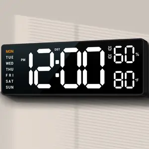10 in Classic Square Digital Wall Clock - LED Display Multifunctional Alarm Clock, Wall-Mounted or Desk-Use for Living Room, Ideal Housewarming Gift for Seniors, Led Display Clock