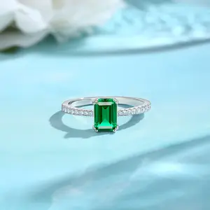 S925 Silver 1-Carat Octagonal Emerald Ring, Light Luxury, Fashionable, Simple, High-End Feel, Women'S Ring