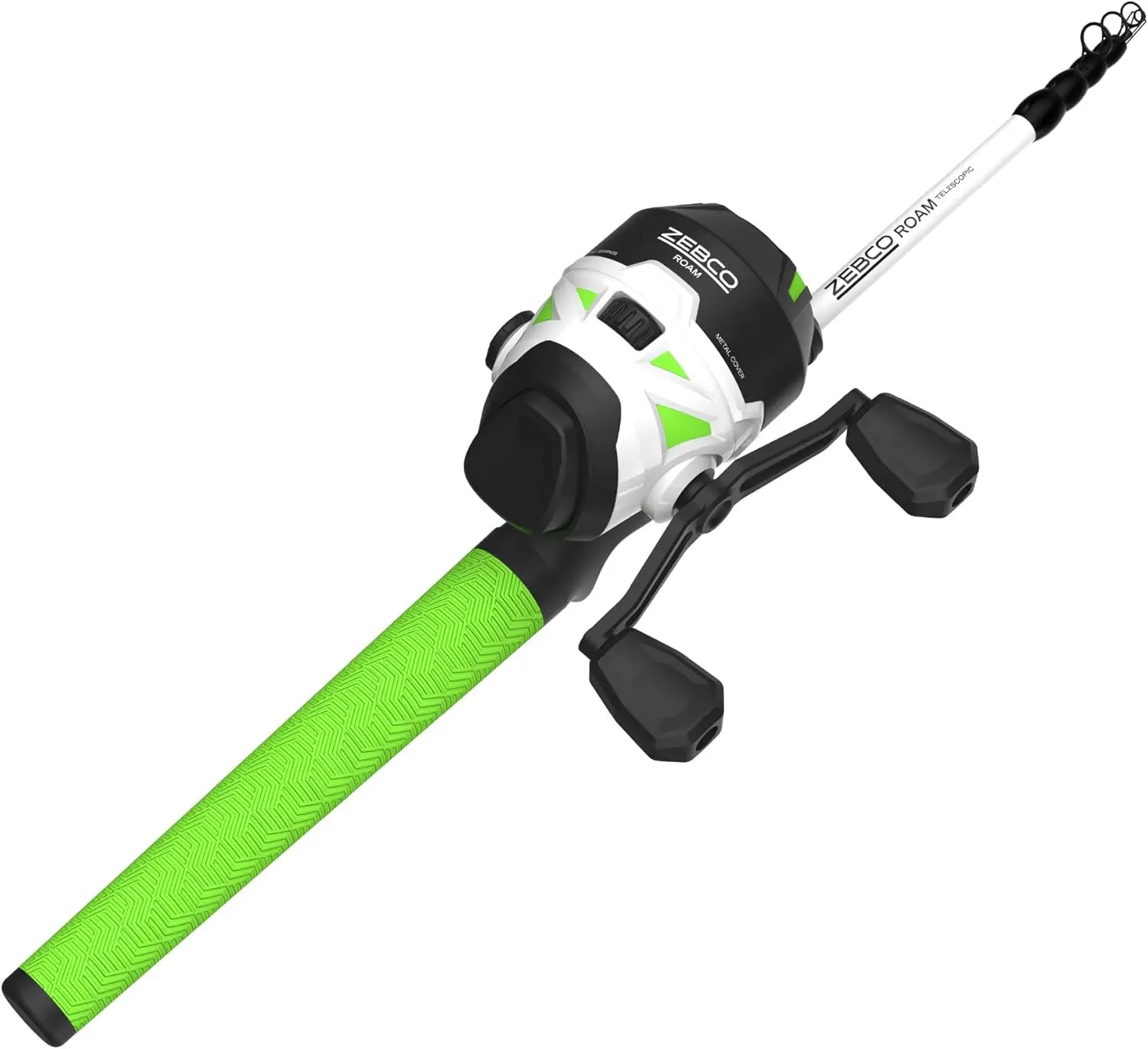 Zebco Roam Adjustable Length Fiberglass Telescopic Fishing Rod & Spinning/Spincast Reel Combo - 6ft Fiber Glass Rod, 19in ComfortGrip Handle, 5.2:1 Gear Ratio, Pre-spooled Zebco Cajun Line (4-10lbs)