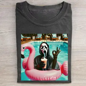 Ghost Face In The Pool Graphic T-shirt Sweater Hoodie, Funny Slay Ghost Face Shirt, Girly Apparel for Womens, Cotton Top Womenswear Lady Casual