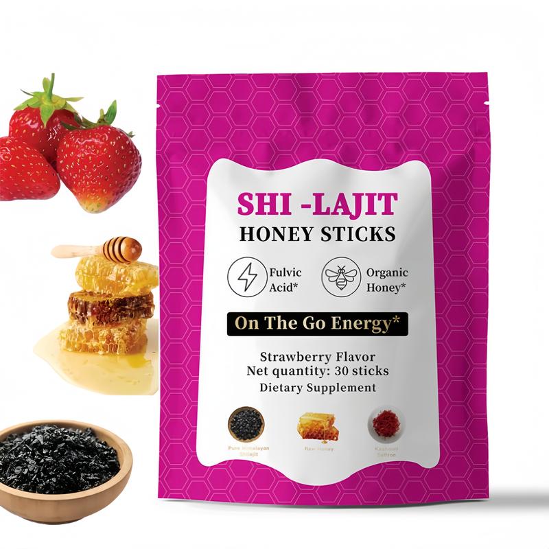 Honey Sticks Shilajit for Women Strawberry Flavor, Shilajit with Pure Himalaya Shilajit & Saffron for Hormonal Balance & Energy - 30 Sticks