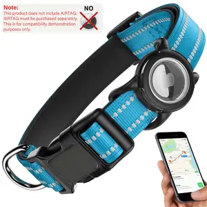 Airtag Dog Collar with Waterproof AirTag Case, Reflective Soft Padded & Safety Air Tag Pet Collar Adjustable for Large Dogs, Medium-sized Dogs, Puppy