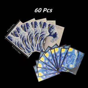 60pcs Art Trading Cards Sleeves Protector Cover Case Holder For PTCG TCG Sports Stars Baseball Basketball Football Games Cartoon Cards Organizer, Starry Night & Wave Design, Perfect Gift for Gamers Standard Cards Collector