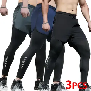 Men's 3-Piece Training Shorts with Attached Compression Leggings, Great for HIIT Workouts and Gym Sessions, Lightweight Moisture-Managing Fabric for Comfort, Innovative Dual-Layer Construction for Style and Function